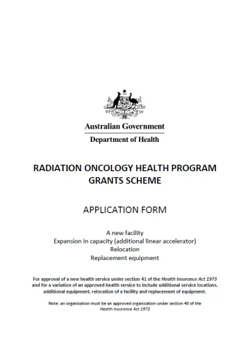 Cover image for Radiation Oncology Health Program Grants Scheme – Application for a new or expanded service (Section 41)