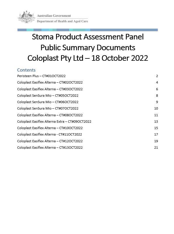 Cover page Stoma Product Assessment Panel – Public summary documents – Coloplast Pty Ltd