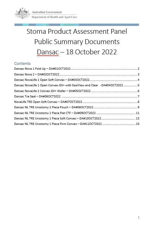 Cover image Stoma Product Assessment Panel – Public summary documents – Dansac