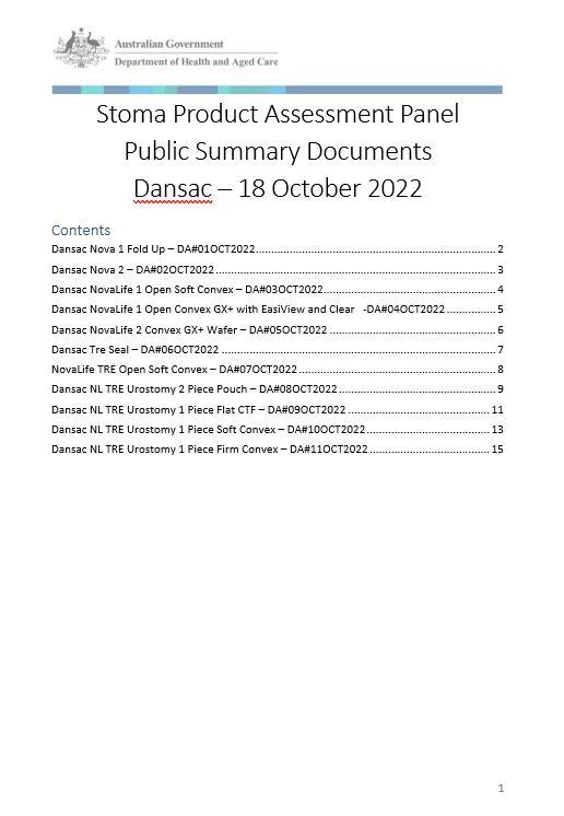 Cover image Stoma Product Assessment Panel – Public summary documents – Dansac