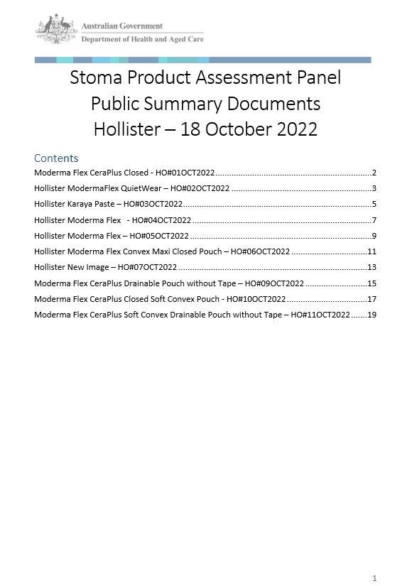 Cover image Stoma Product Assessment Panel – Public summary documents – Hollister