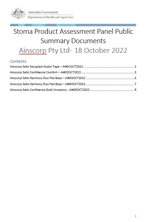 Cover image Stoma product assessment panel - Public summary document – Ainscorp Pty Ltd