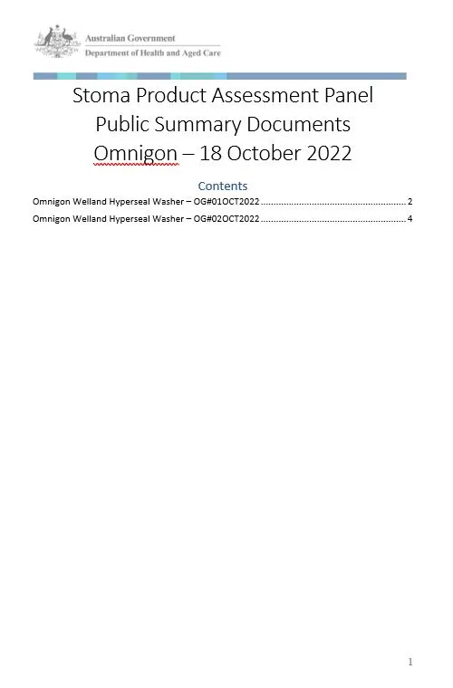 Cover image Stoma Product Assessment Panel – Public summary documents – Omnigon