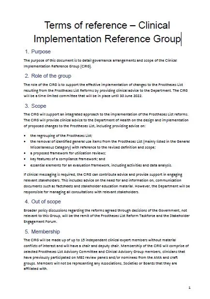 Cover image for CIRG terms of reference