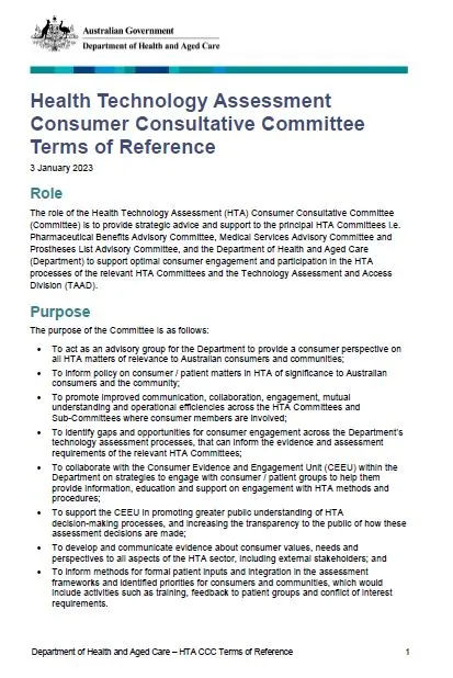 Cover image Terms of reference for the Health Technology Assessment