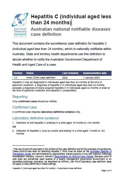 Cover page Hepatitis C (individual aged less than 24 months)
