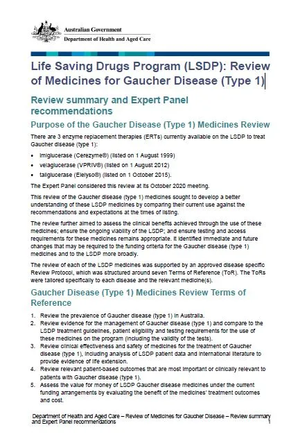 Cover page Gaucher disease – Medicines review summary