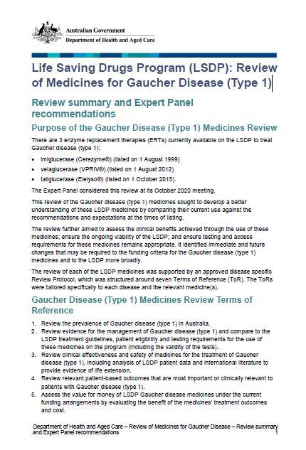 Cover page Gaucher disease – Medicines review summary