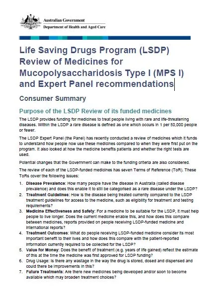 Cover page MPSI Review summary and expert panel recommendations for consumers