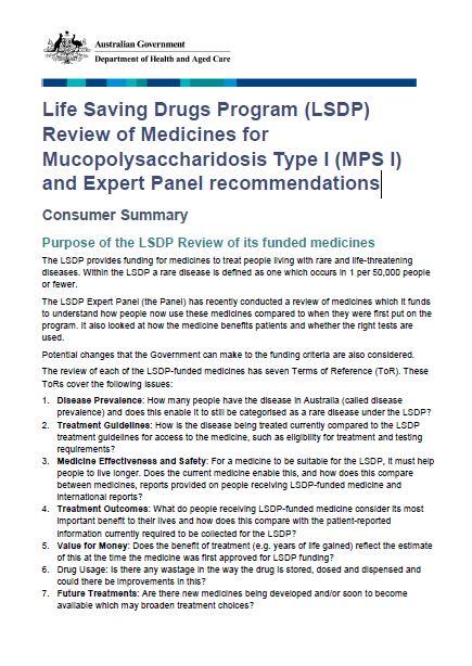 Cover page MPSI Review summary and expert panel recommendations for consumers