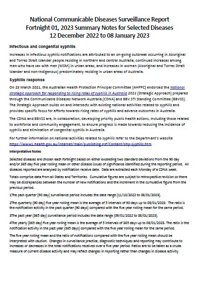 Cover page for NNDSS fortnightly reports – 12 December 2022 to 8 January 2023