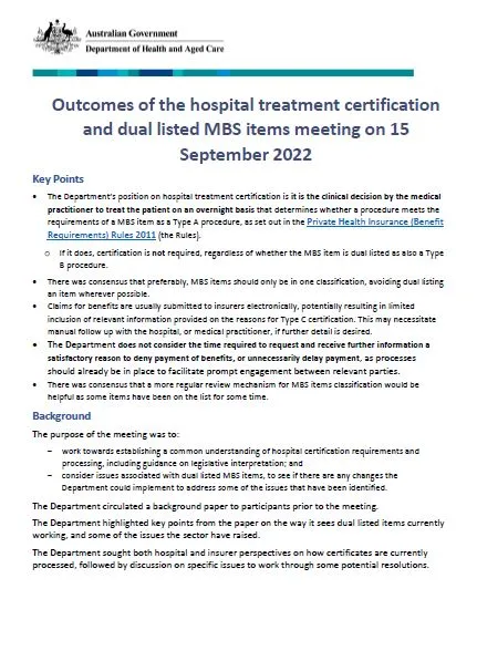 Cover page Outcomes of the hospital treatment certification