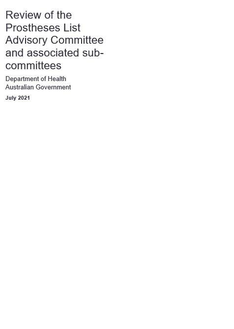 Cover page Review of the Prostheses List Advisory Committee  and associated sub-committees