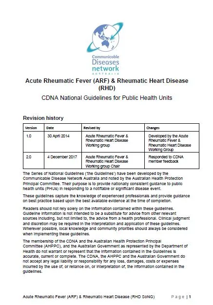 Cover image Acute rheumatic fever and rheumatic heart disease – CDNA National Guidelines for Public Health Units