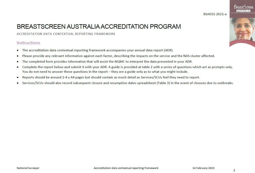Cover image BreastScreen Australia – Accreditation data contextual reporting framework