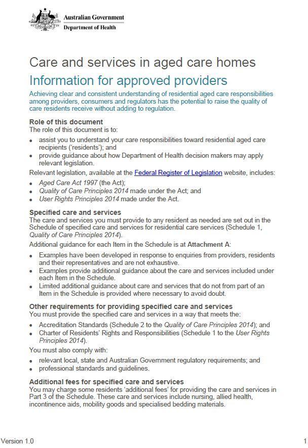 Cover image care-and-services-in-aged-care-homes-information-for-approved-providers