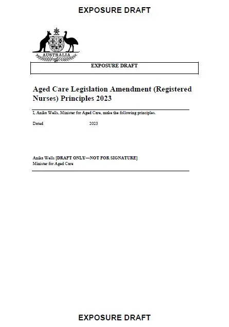 Cover page Aged Care Legislation Amendment (Registered Nurses) Principles 2023