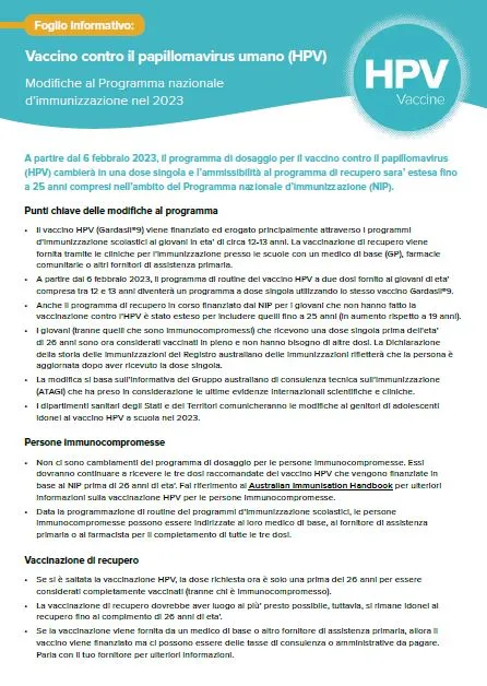 Cover page Human papillomavirus (HPV) vaccine – Italian fact sheet