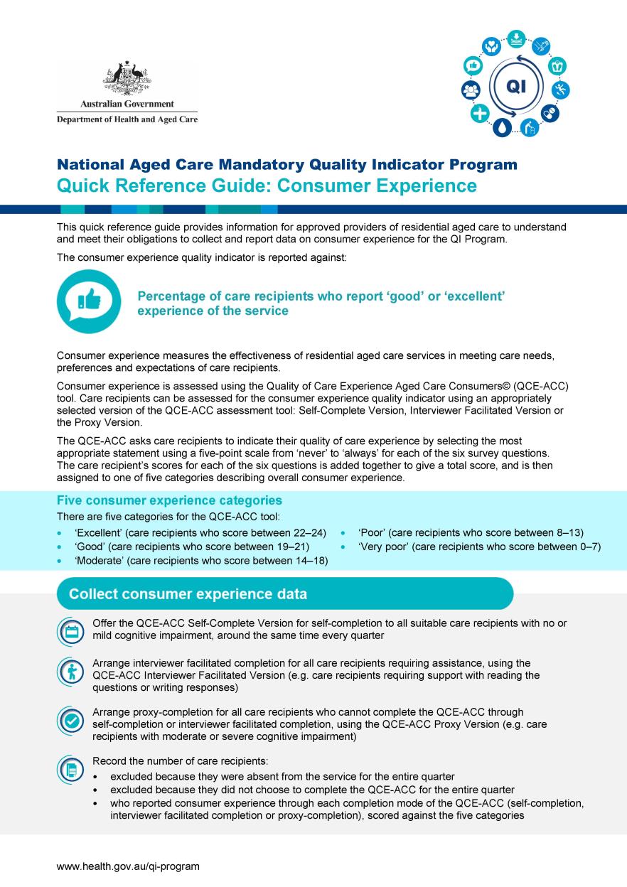 QI Program quick reference guide – Consumer experience