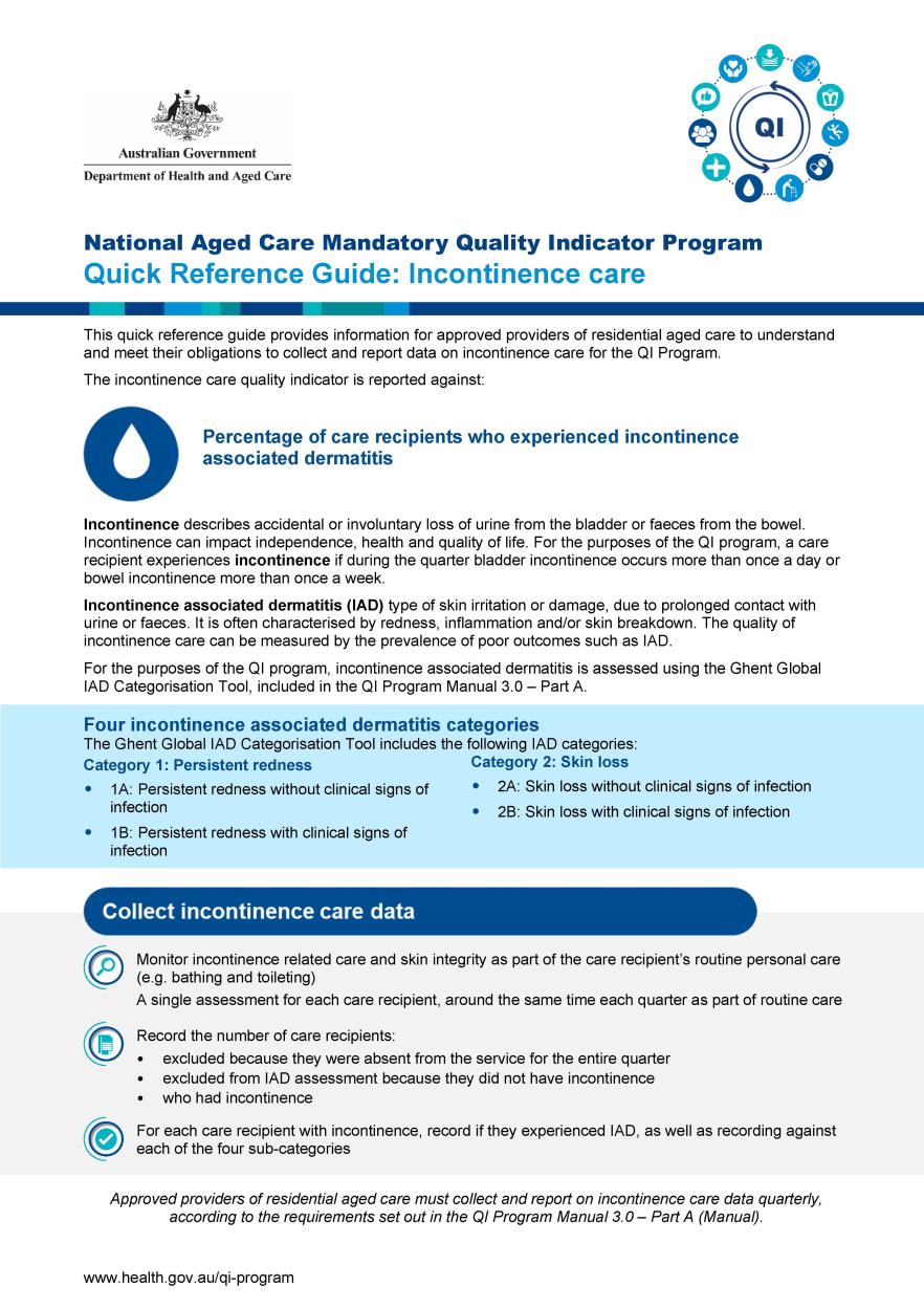QI Program quick reference guide – Incontinence care