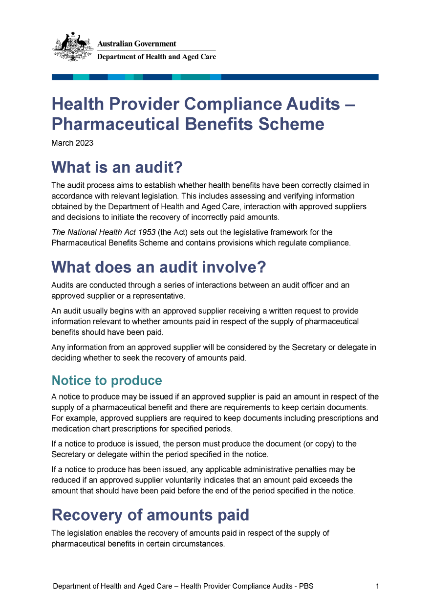 About the Pharmaceutical Benefits Scheme (PBS) audit process