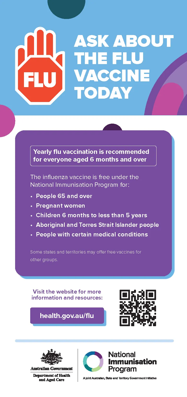 Ask about the flu vaccine today – eligibility through the National Immunisation Program
