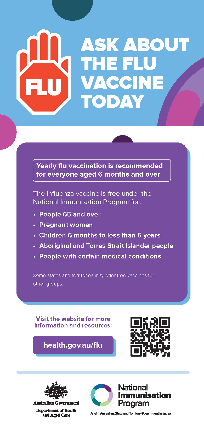 Ask about the flu vaccine today – eligibility through the National Immunisation Program