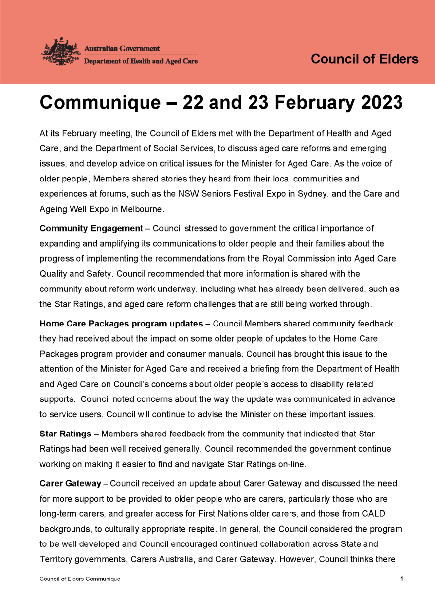 Council of Elders communique – 22 and 23 February 2023