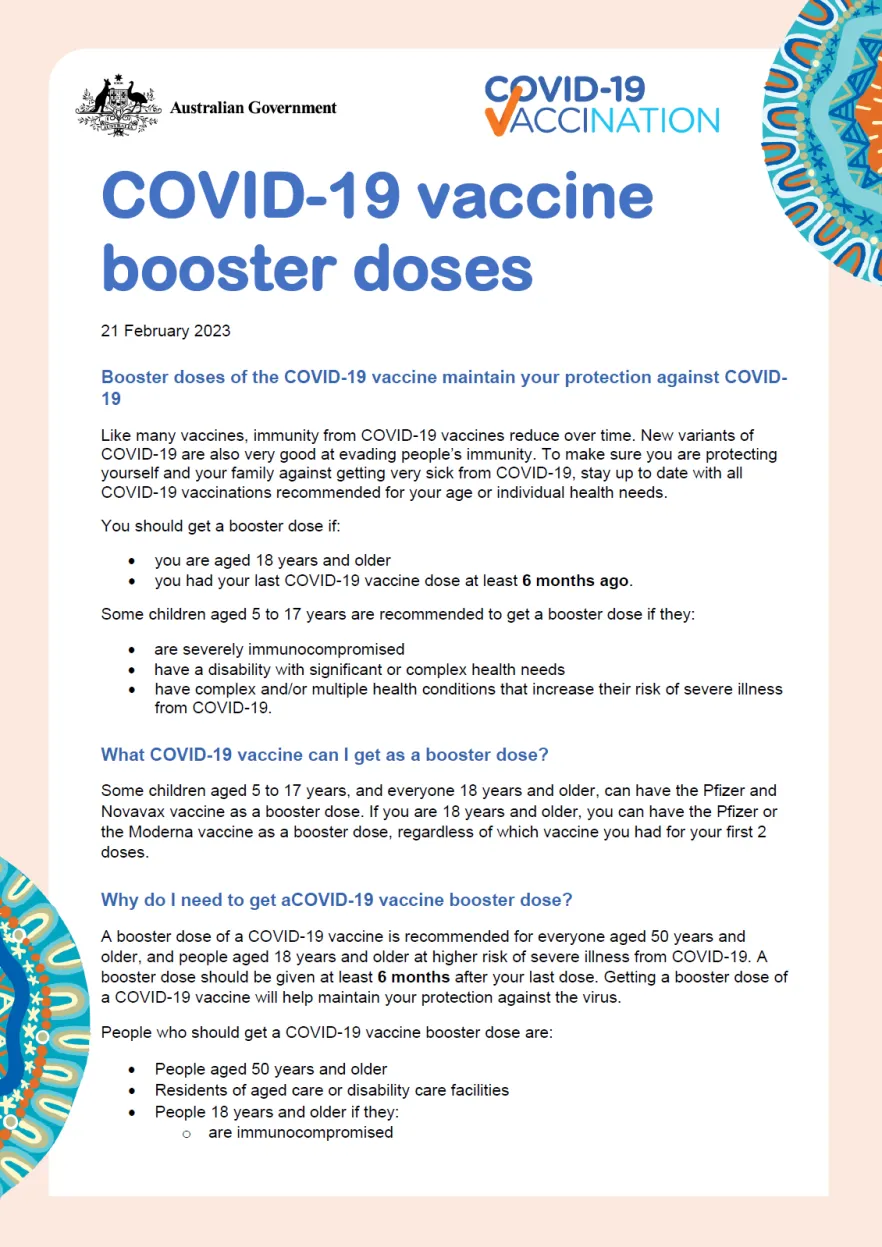 COVID-19 vaccination – Booster doses (Aboriginal and Torres Strait Islander people)