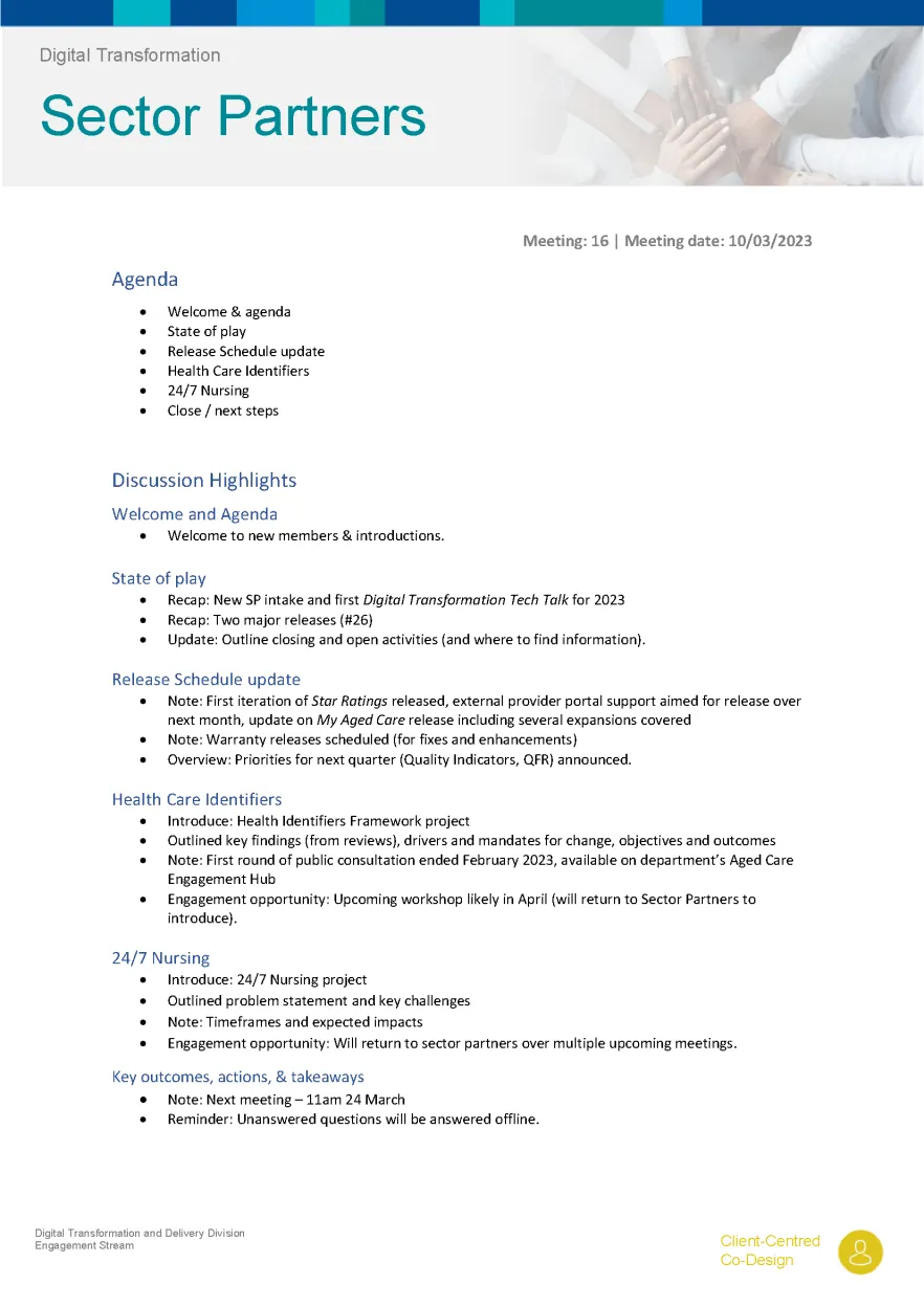 Digital Transformation Sector Partners meeting summary – 10 March 2023