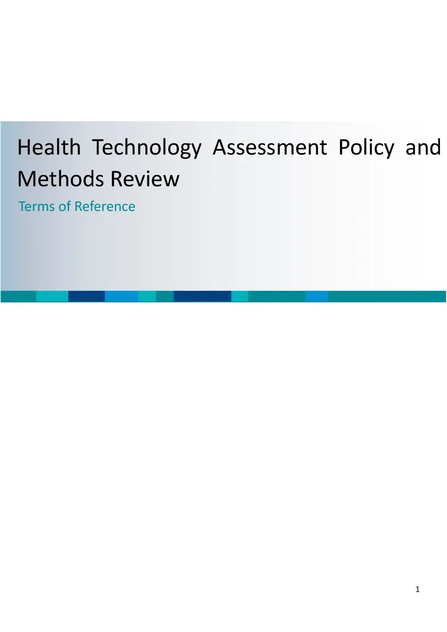 Health Technology Assessment Policy and Methods Review – terms of reference