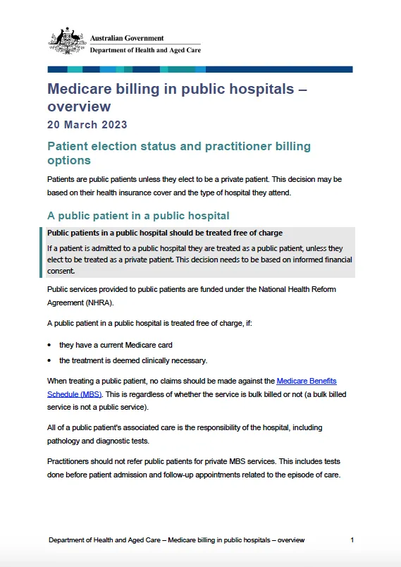 Cover image for Medicare billing in public hospitals – overview