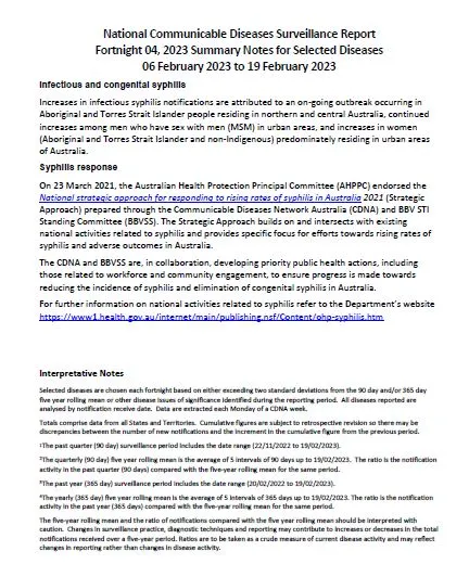 Cover page National Notifiable Diseases Surveillance System (NNDSS) fortnightly reports – 06 February 2023 to 19 February 2023