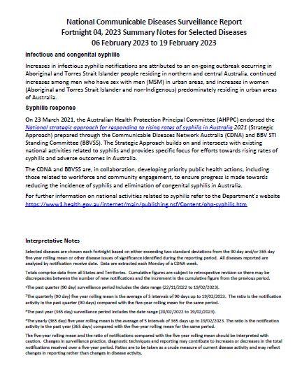 Cover page National Notifiable Diseases Surveillance System (NNDSS) fortnightly reports – 06 February 2023 to 19 February 2023