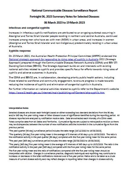 Cover page NNDSS fortnightly report – 06 March 2023 to 19 March 2023