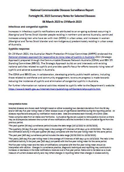 Cover page NNDSS fortnightly report – 06 March 2023 to 19 March 2023