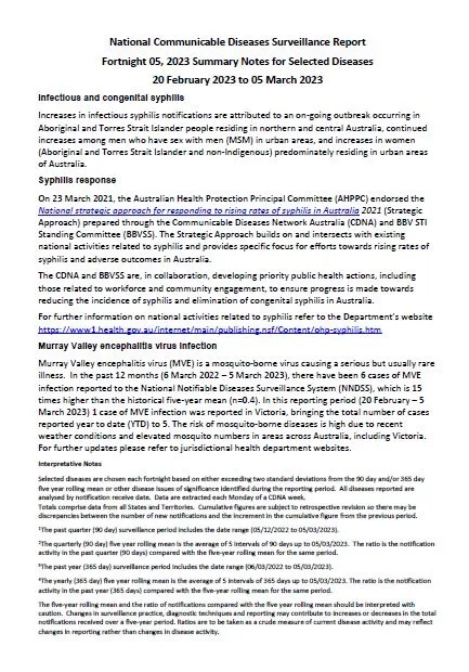 NNDSS fortnightly report – 20 February 2023 to 05 March 2023