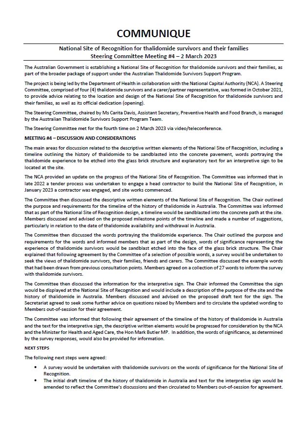 National Site of Recognition Steering Committee communique – 2 March 2023