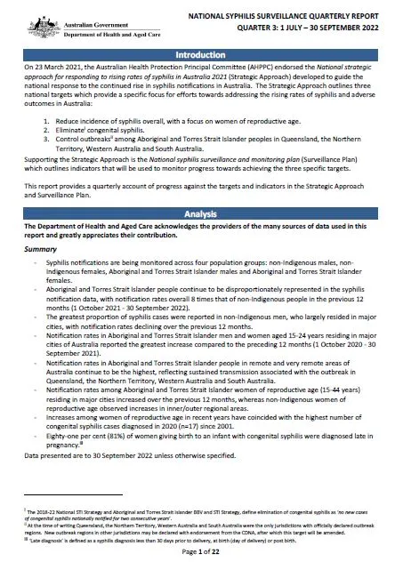 National syphilis surveillance quarterly report – July to September 2022