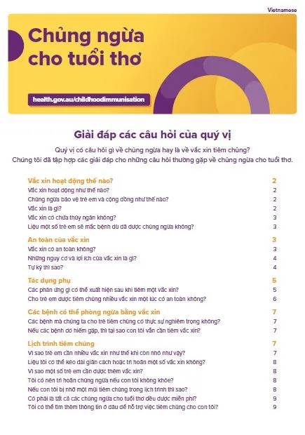 Cover page Childhood vaccinations – Giải đáp các câu hỏi của quý vị (Vietnamese)
