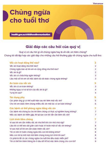 Cover page Childhood vaccinations – Giải đáp các câu hỏi của quý vị (Vietnamese)