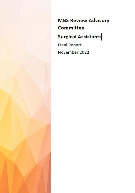Cover page MBS review Advisory Committee Surgical Assistant Final Report