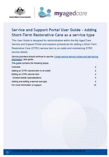 Cover page Service and Support Portal User Guide – Adding Short-Term Restorative Care as a service type