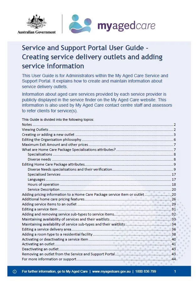 Cover page Service and Support Portal User Guide – Creating service delivery outlets and adding service information