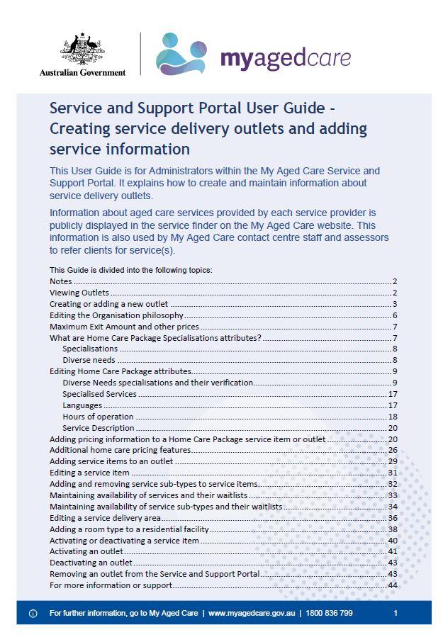 Cover page Service and Support Portal User Guide – Creating service delivery outlets and adding service information