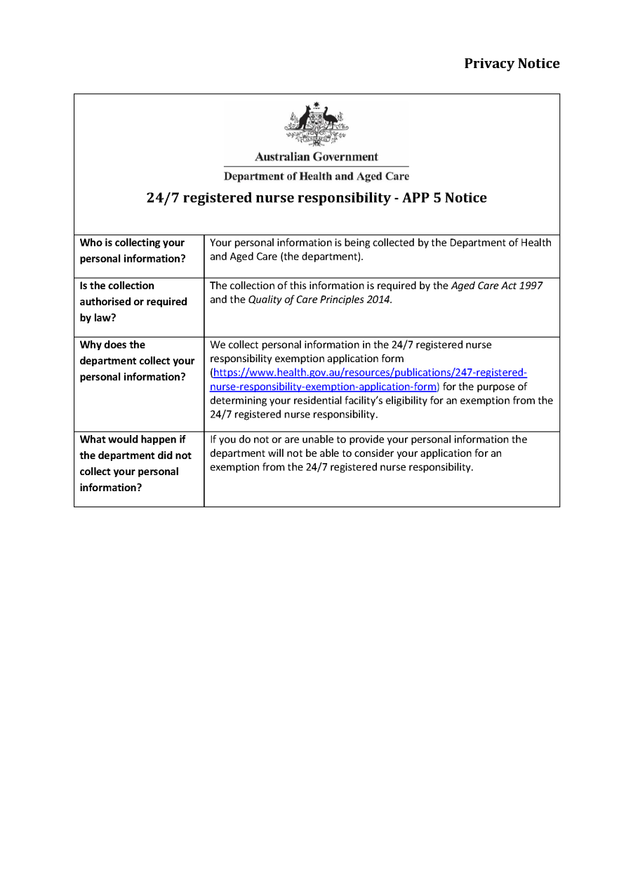 Privacy notice – applications for exemptions to the 24/7 registered nurse responsibility 