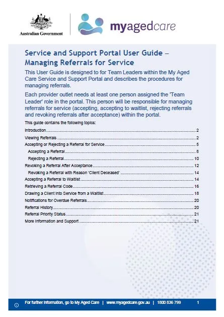 Cover page Service and support portal user guide – Manage referrals for service