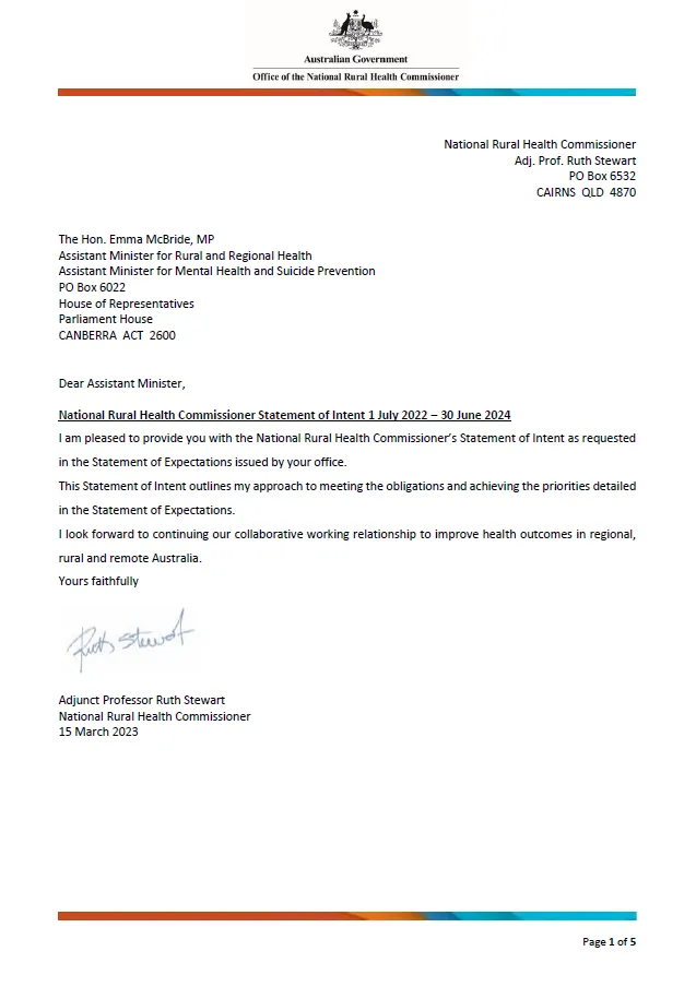 1 July 2022 – 30 June 2024 statement of intent from the National Rural Health Commissioner