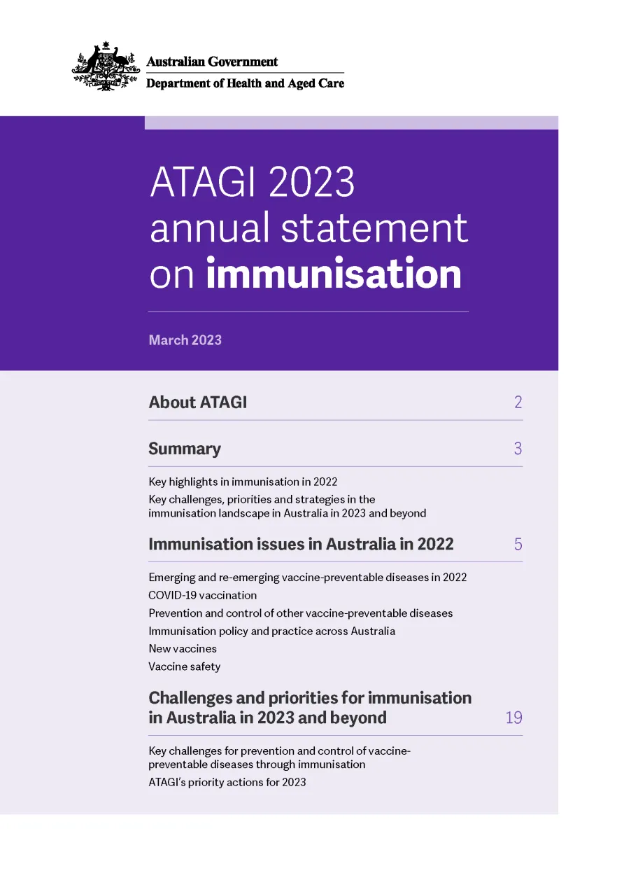 Australian Technical Advisory Group on Immunisation (ATAGI) Annual Statement on Immunisation 2023
