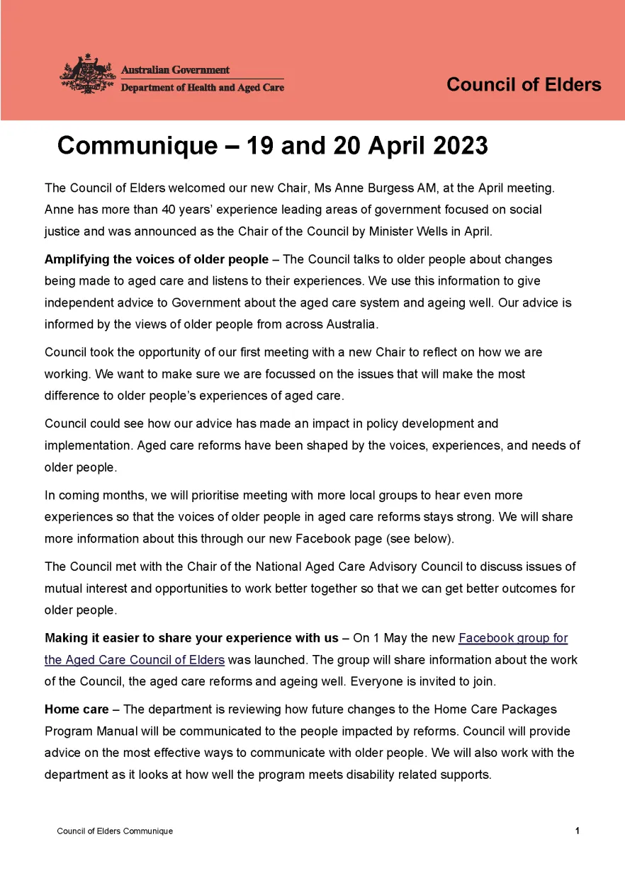 Council of Elders communique – 19 and 20 April 2023